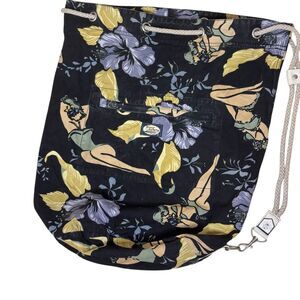 Tommy Bahama Tote Bag Beach Canvas Shoulder Strap Floral Black bv